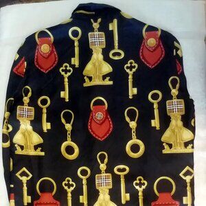 Burberrys 100% Silk Shirt (Made in Italy) - Medium - black and gold